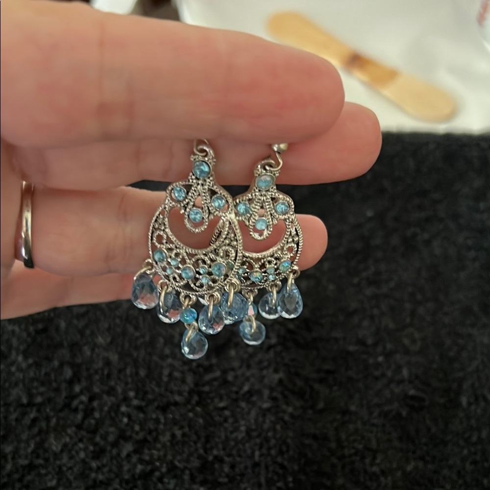 Elegant Silver and Blue Chandelier Earrings